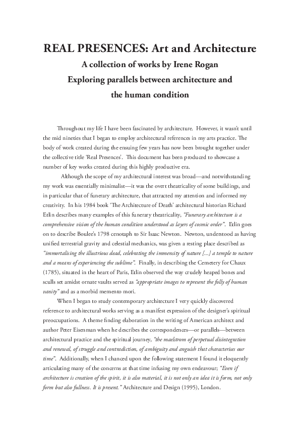 (PDF) REAL PRESENCES: Art and Architecture A collection of works by ...