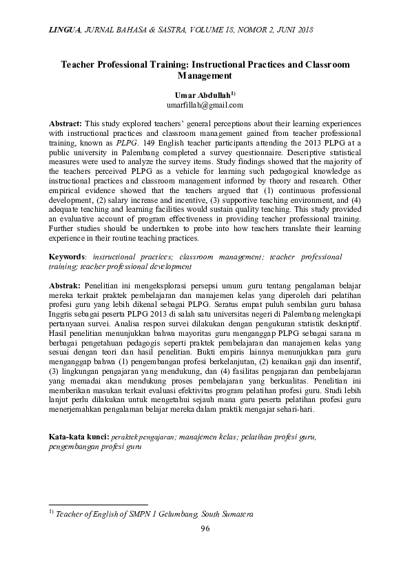 (PDF) Teacher Professional Training: Instructional Practices and ...