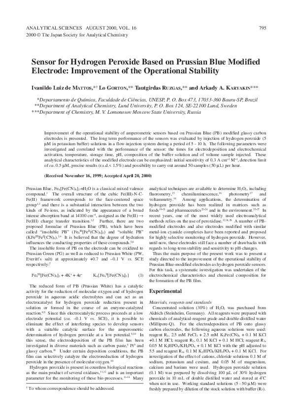 (PDF) Sensor for Hydrogen Peroxide Based on Prussian Blue Modified ...