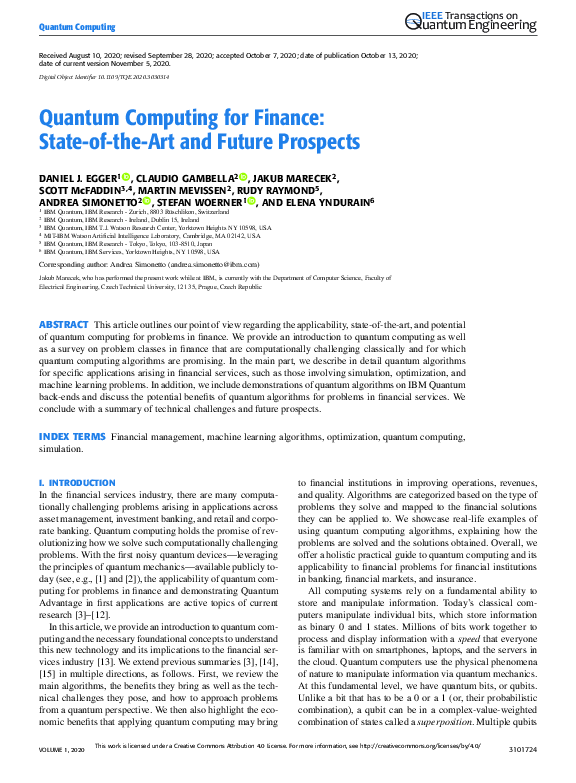 (PDF) Quantum Computing for Finance: State-of-the-Art and Future Prospects
