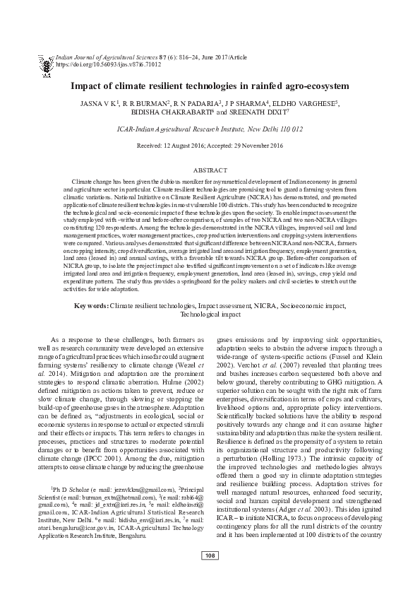 (PDF) Impact of climate resilient technologies in rainfed agro-ecosystem