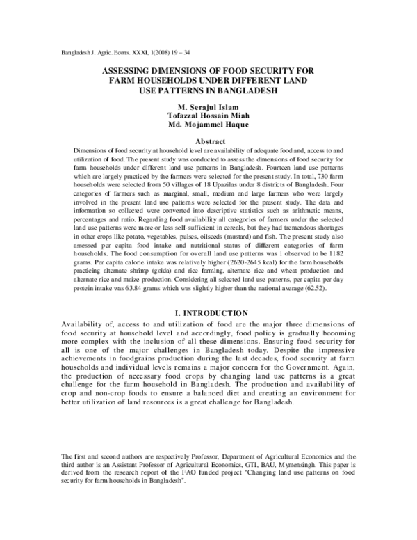 (PDF) Assessing Dimensions of Food Security for Farm Households Under ...