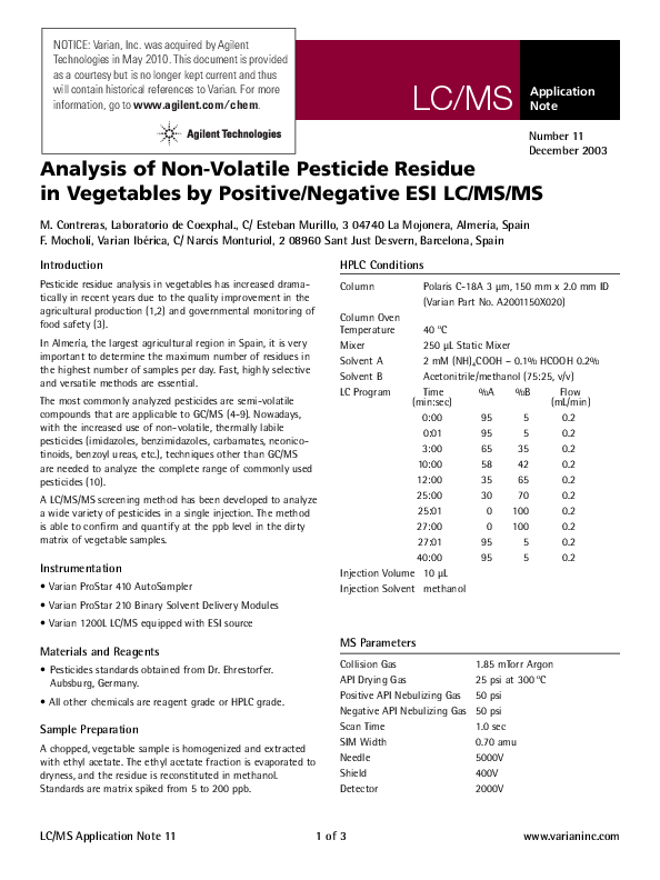 ◆在庫確認◆ PDF) Analysis of Non-Volatile Pesticide Residue in Vegetables by