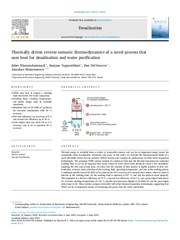 (PDF) Thermally driven reverse osmosis: thermodynamics of a novel ...