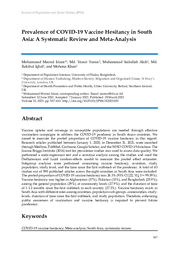 (PDF) Prevalence of COVID-19 Vaccine Hesitancy in South Asia: A ...