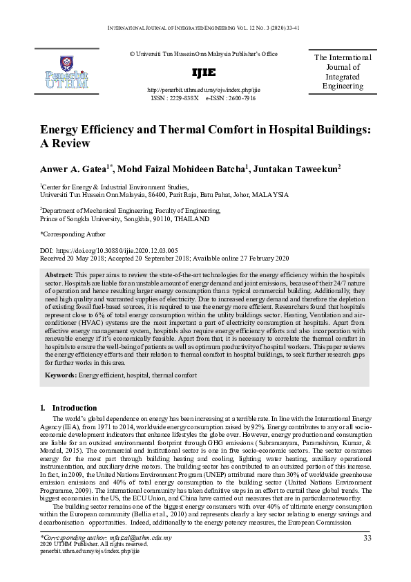 (PDF) Energy Efficiency and Thermal Comfort in Hospital Buildings: A Review