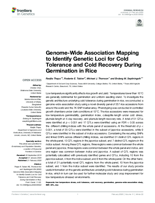 (PDF) Genome-Wide Association Mapping to Identify Genetic Loci for Cold ...