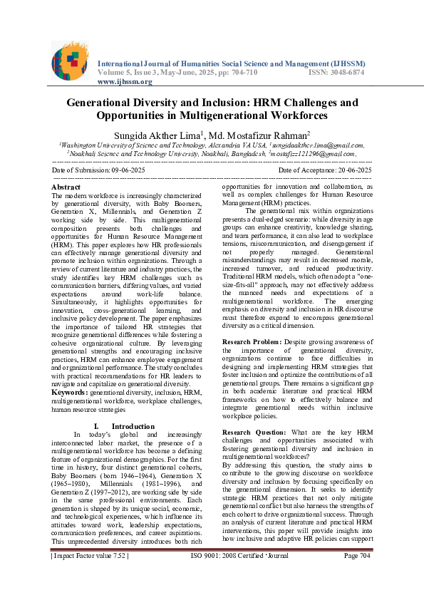 (PDF) Generational Diversity and Inclusion: HRM Challenges and ...