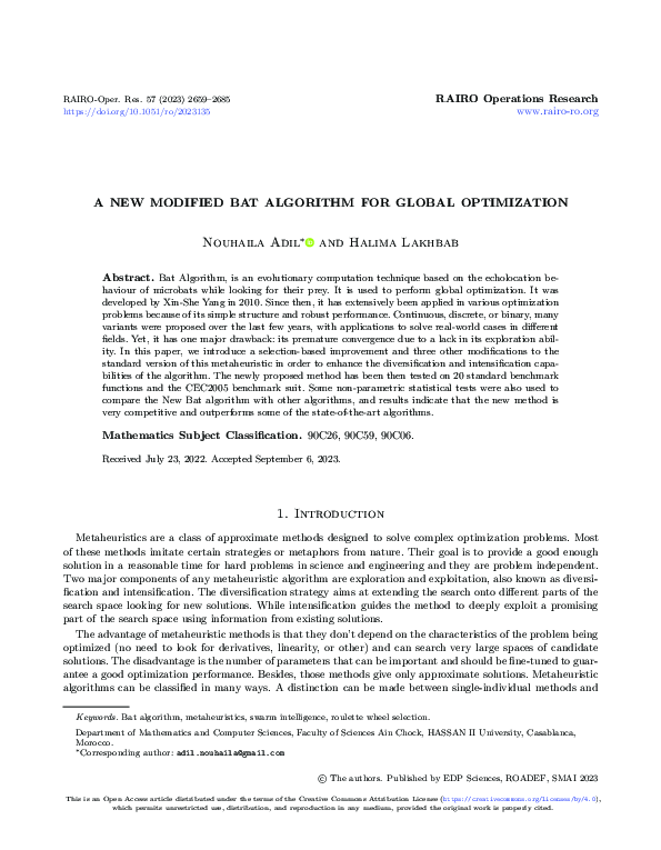 (PDF) A new modified bat algorithm for global optimization