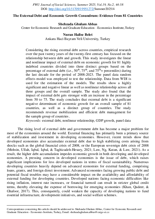 (PDF) The External Debt and Economic Growth Conundrum: Evidence from 81 ...