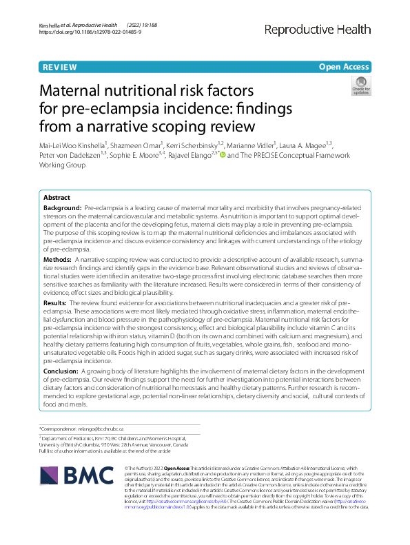(PDF) Maternal nutritional risk factors for pre-eclampsia incidence ...