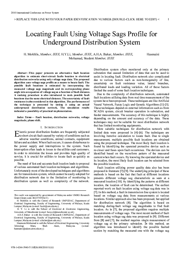 (PDF) Locating fault using voltage sags profile for underground ...