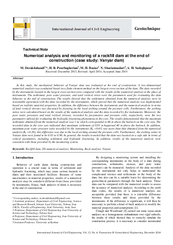 (PDF) Numerical analysis and monitoring of a rockfill dam at the end of ...