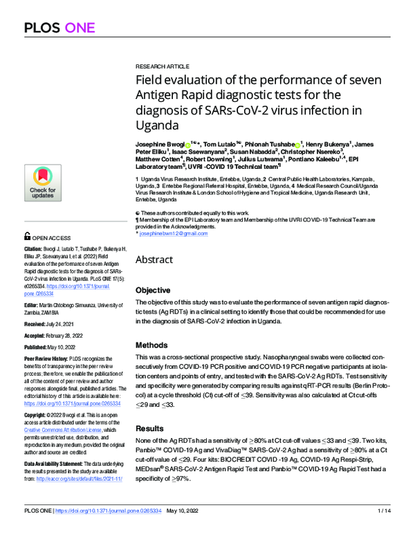 (PDF) Field evaluation of the performance of seven Antigen Rapid ...