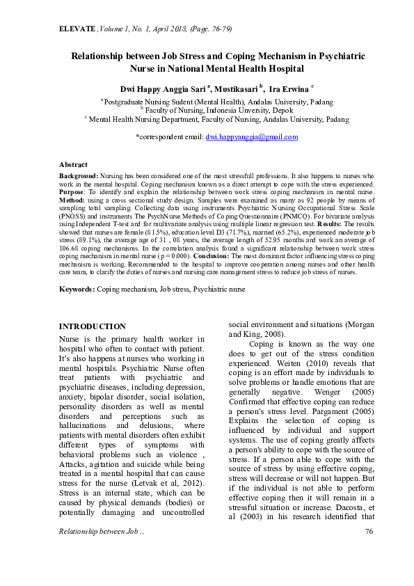 (PDF) Relationship between Job Stress and Coping Mechanism in ...