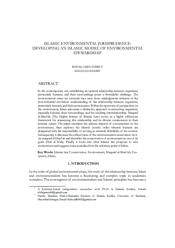 (PDF) Islamic Environmental Jurisprudence: Developing an Islamic Model ...