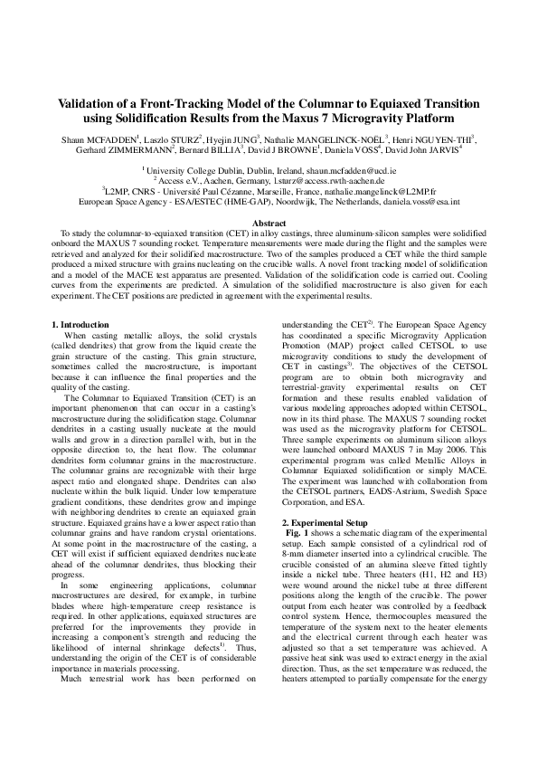 (PDF) Validation of a Front-Tracking Model of the Columnar to Equiaxed ...
