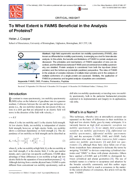 (PDF) To What Extent is FAIMS Beneficial in the Analysis of Proteins?