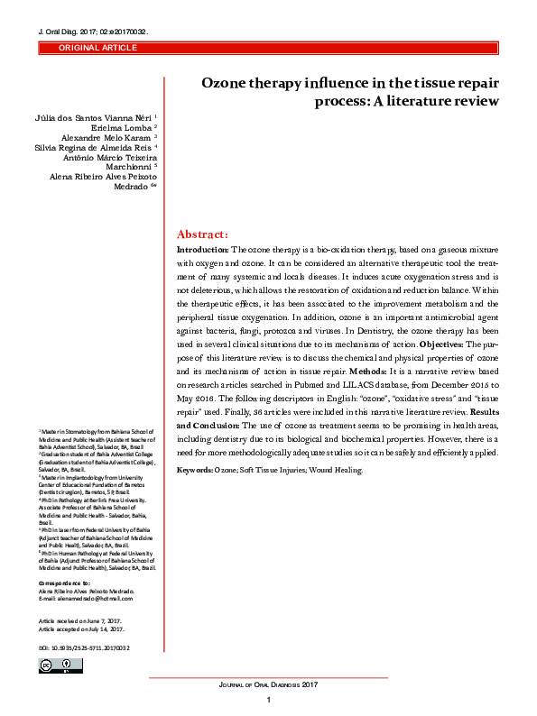 (PDF) Ozone therapy influence in the tissue repair process: A ...
