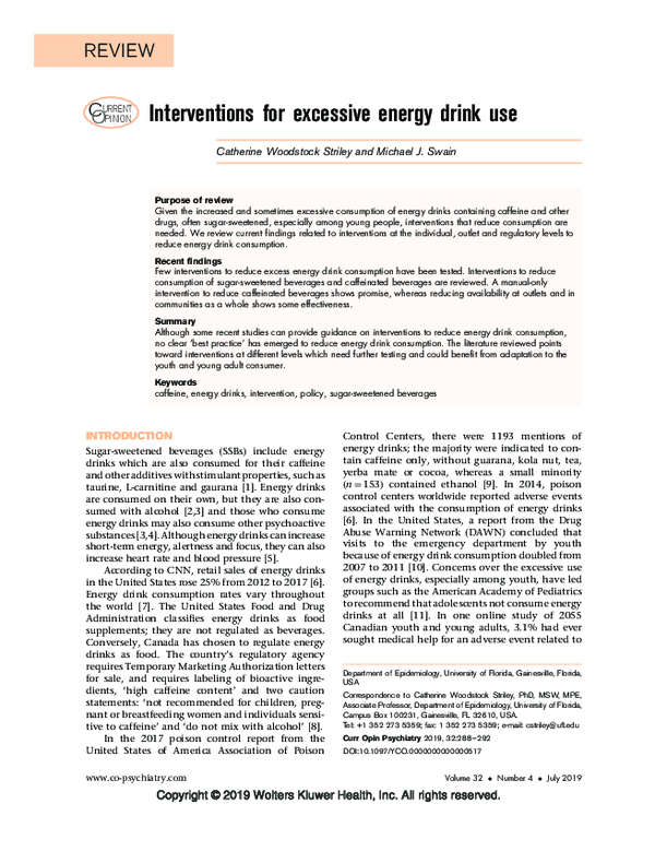 (PDF) Interventions for excessive energy drink use