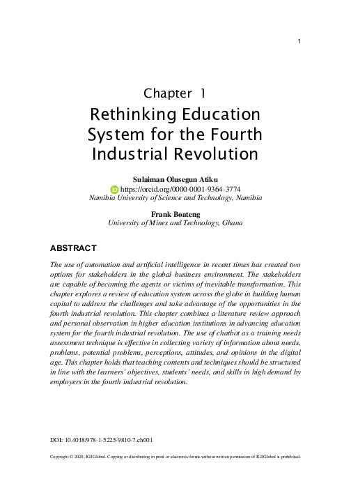 (PDF) Rethinking Education System for the Fourth Industrial Revolution