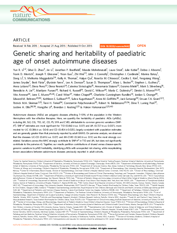 (PDF) Genetic sharing and heritability of paediatric age of onset ...
