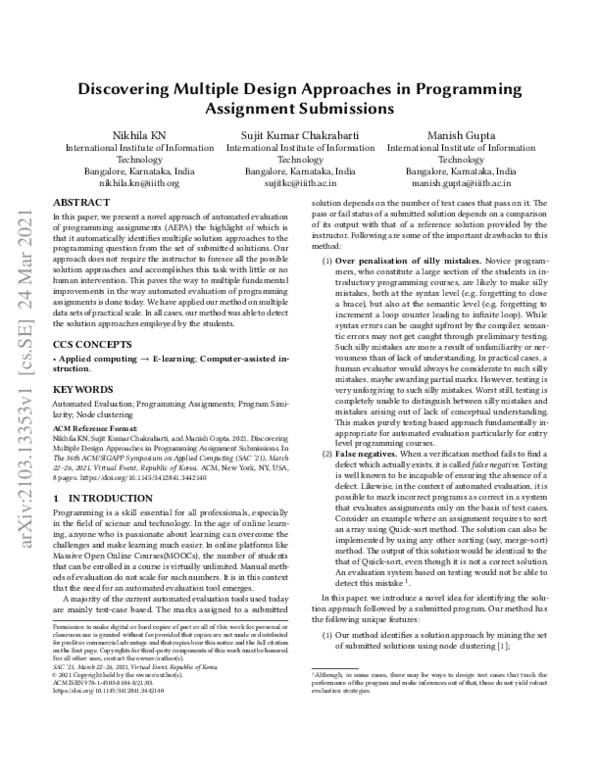 (PDF) Discovering Multiple Design Approaches in Programming Assignment ...