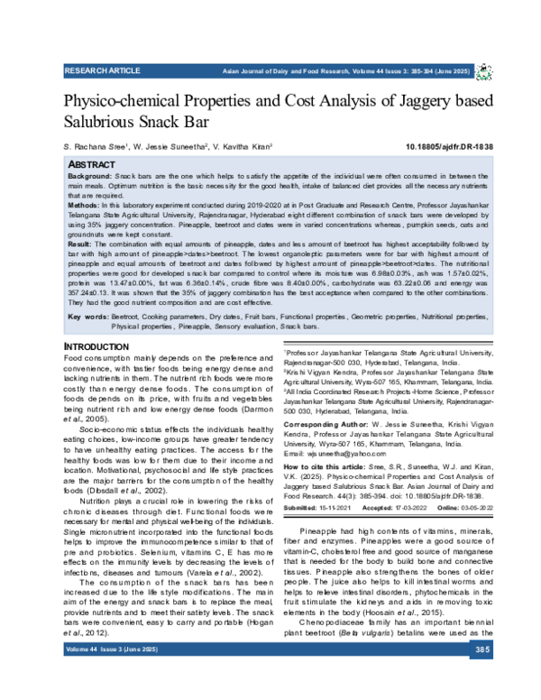 (PDF) Physico-chemical Properties and Cost Analysis of Jaggery based ...