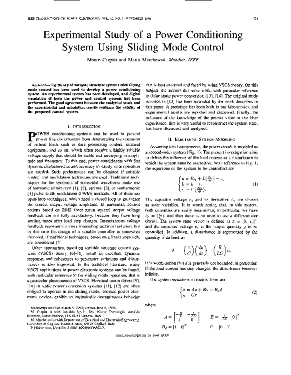 (PDF) Experimental study of a power conditioning system using sliding ...