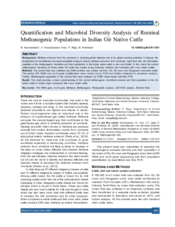 (PDF) Quantification and Microbial Diversity Analysis of Ruminal ...