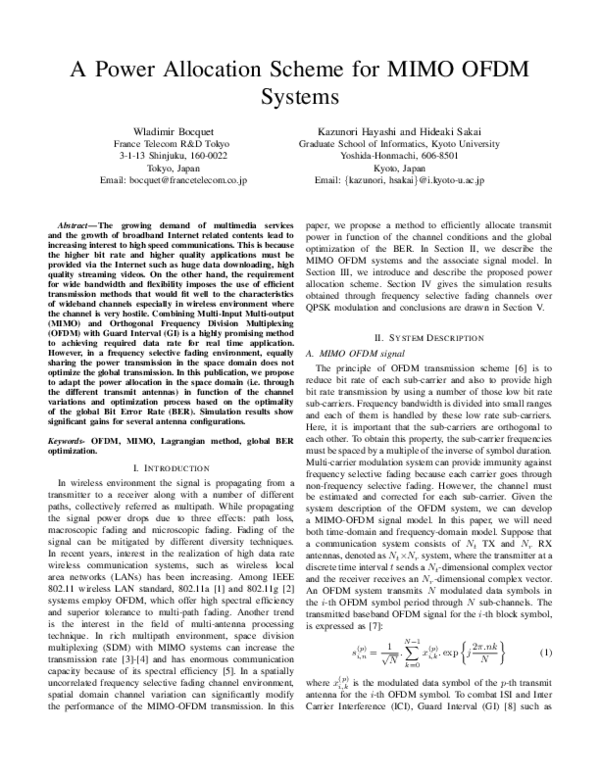 (PDF) A Power Allocation Scheme for MIMO OFDM Systems