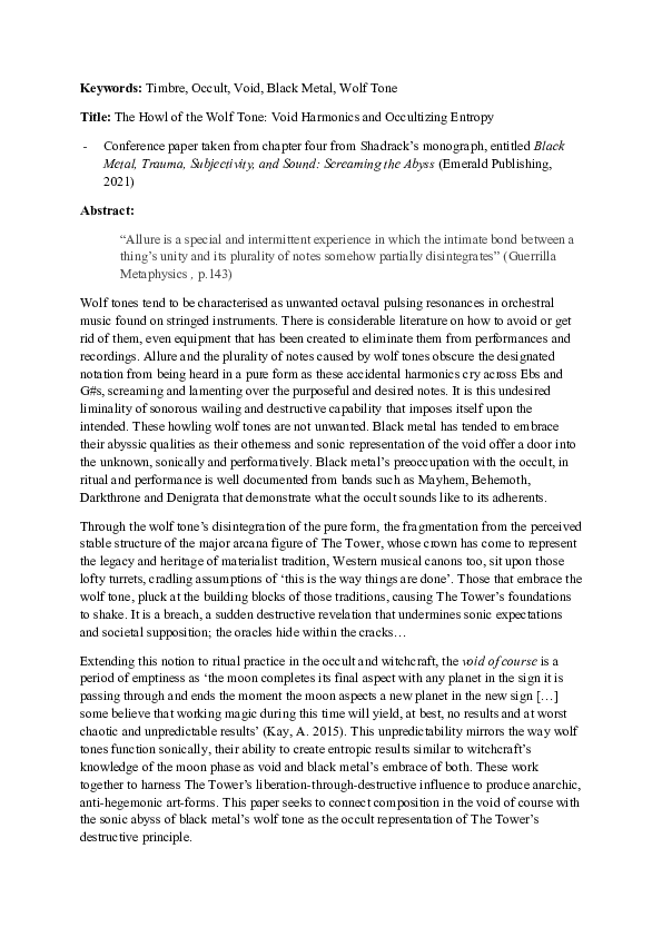 (PDF) The Howl of the Wolf Tone: Void Harmonics and Occultizing Entropy