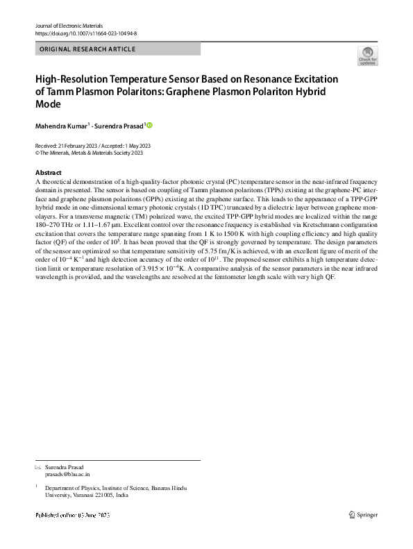 min High-Resolution Temperature Sensor Based on Resonance