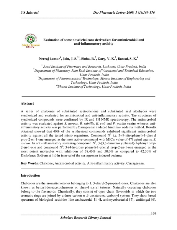 (PDF) Evaluation of some novel chalcone derivatives for antimicrobial ...