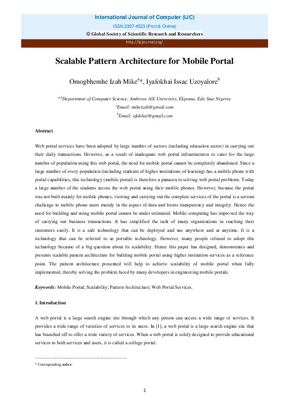 (PDF) Scalable Pattern Architecture for Mobile Portal