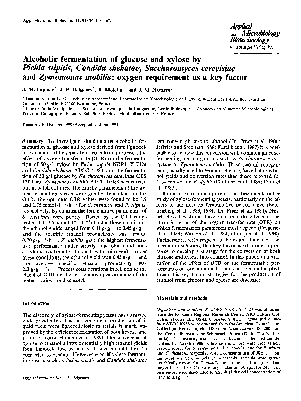 (PDF) Alcoholic fermentation of glucose and xylose by Pichia stipitis ...