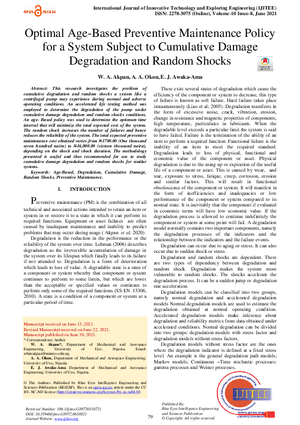 (PDF) Optimal Age-Based Preventive Maintenance Policy for a System ...