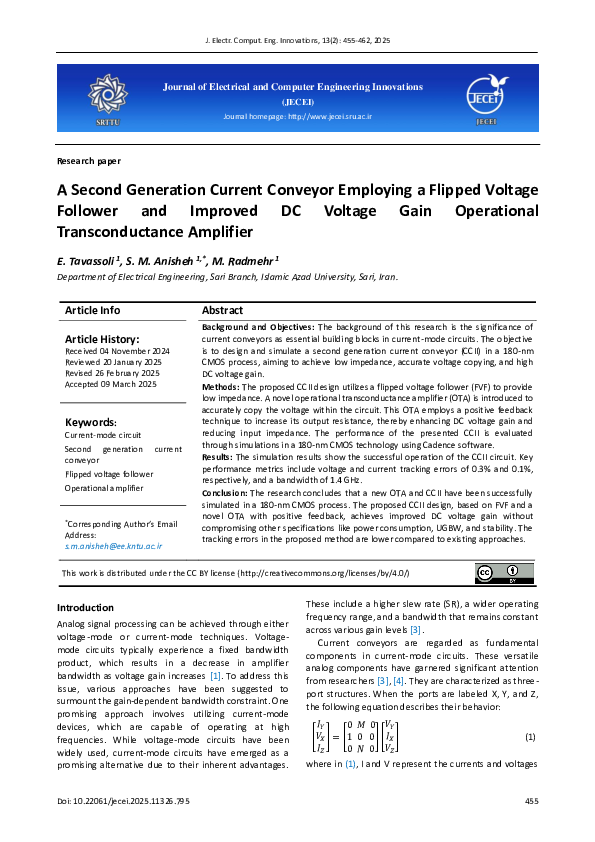 (PDF) A Second Generation Current Conveyor Employing a Flipped Voltage ...