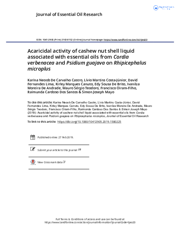 (PDF) Acaricidal activity of cashew nut shell liquid associated with ...