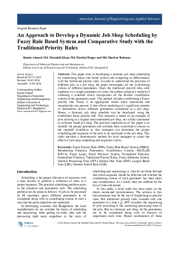 (PDF) An Approach to Develop a Dynamic Job Shop Scheduling by Fuzzy ...