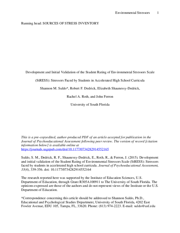 (PDF) Development and Initial Validation of the Student Rating of ...