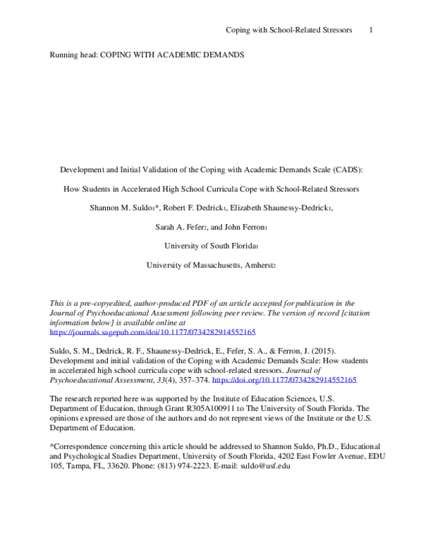 (PDF) Development and Initial Validation of the Coping With Academic ...