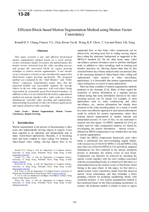 (PDF) Efficient block-based motion segmentation method using motion ...