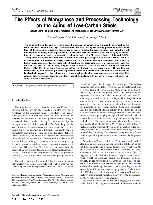 (PDF) The Effects of Manganese and Processing Technology on the Aging ...