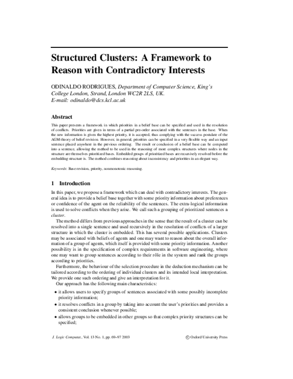 (PDF) Structured Clusters: A Framework to Reason with Contradictory ...