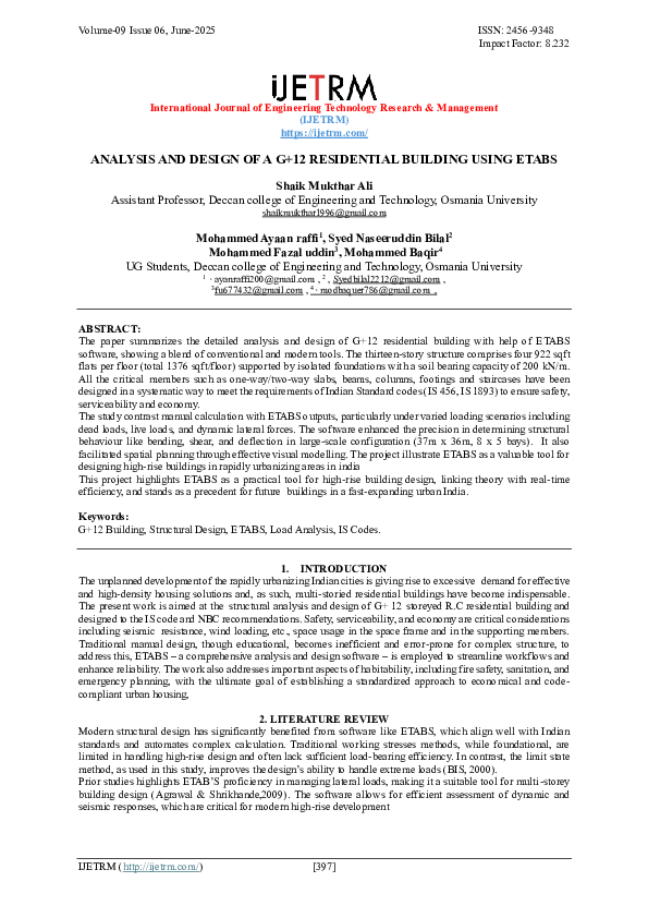 (PDF) ANALYSIS AND DESIGN OF A G+12 RESIDENTIAL BUILDING USING ETABS