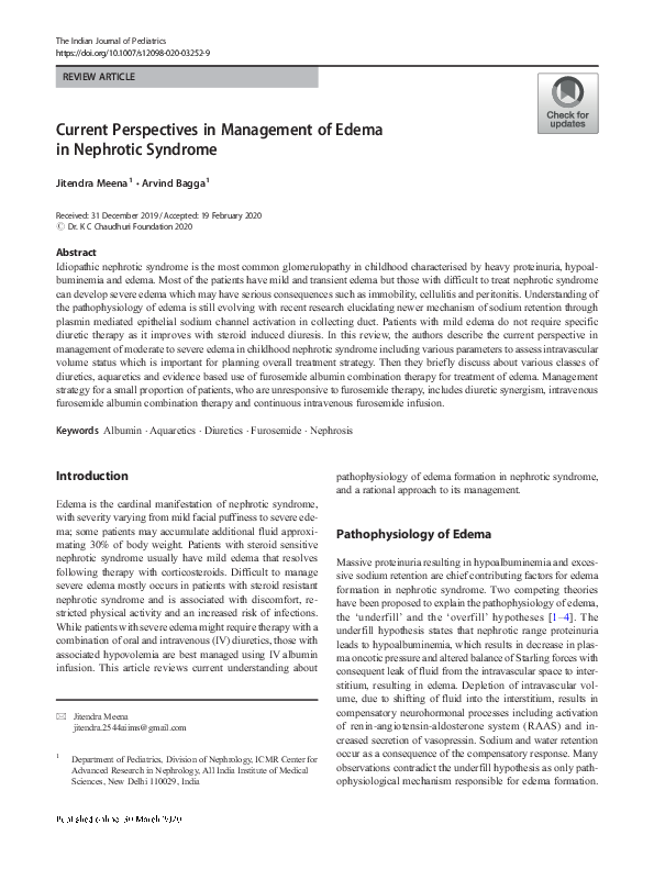 (PDF) Current Perspectives in Management of Edema in Nephrotic Syndrome