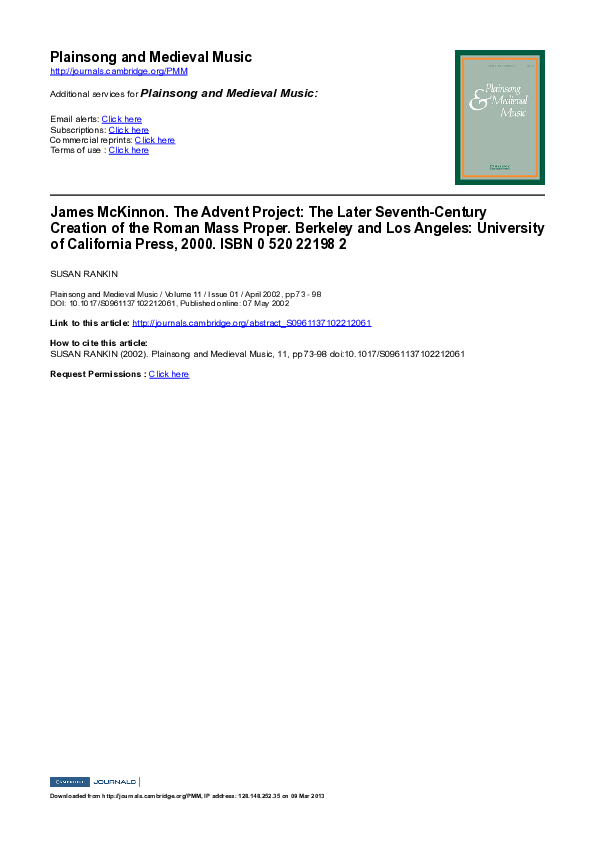(PDF) JAMES MCKINNON, The Advent Project: The Later-Seventh-Century ...