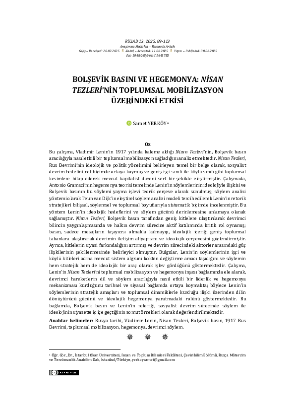 (PDF) BOLŞEVİK BASINI VE HEGEMONYA: NİSAN TEZLERİ’NİN TOPLUMSAL ...
