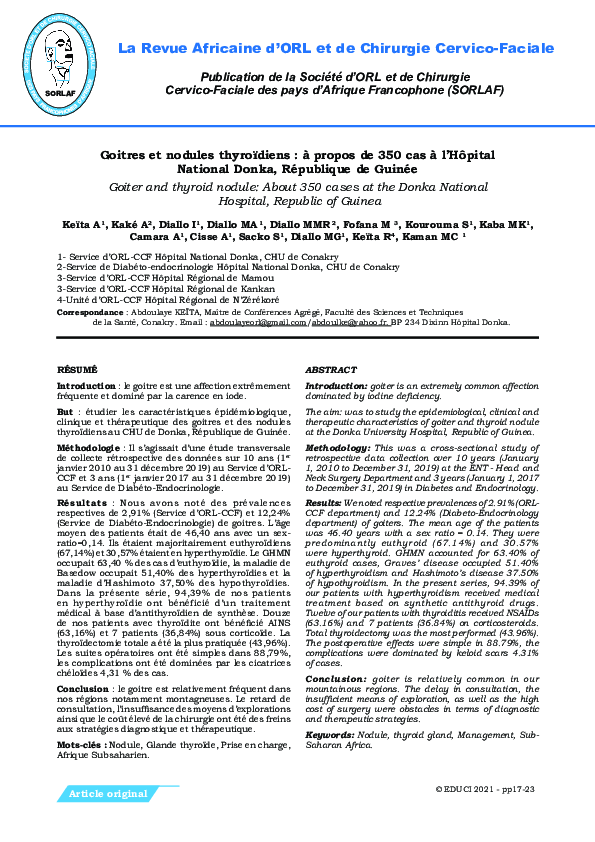 (PDF) Goiter and thyroid nodule: About 350 cases at the Donka National ...